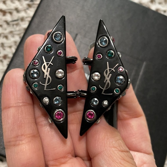 YSL Clip on triangle multi color black earrings - Picture 11 of 14